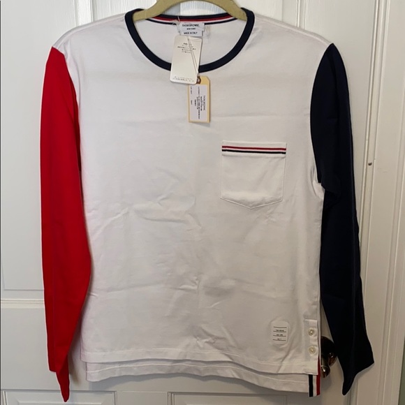 Thom Browne Color Block Pocket Long Sleeve T-shirt - Picture 1 of 4